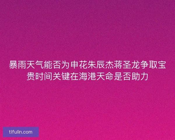 暴雨天气能否为申花朱辰杰蒋圣龙争取宝贵时间关键在海港天命是否助力